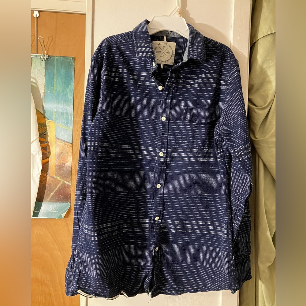 Native Code Impeccable Fit Navy Blue Patterned Button-Down Shirt